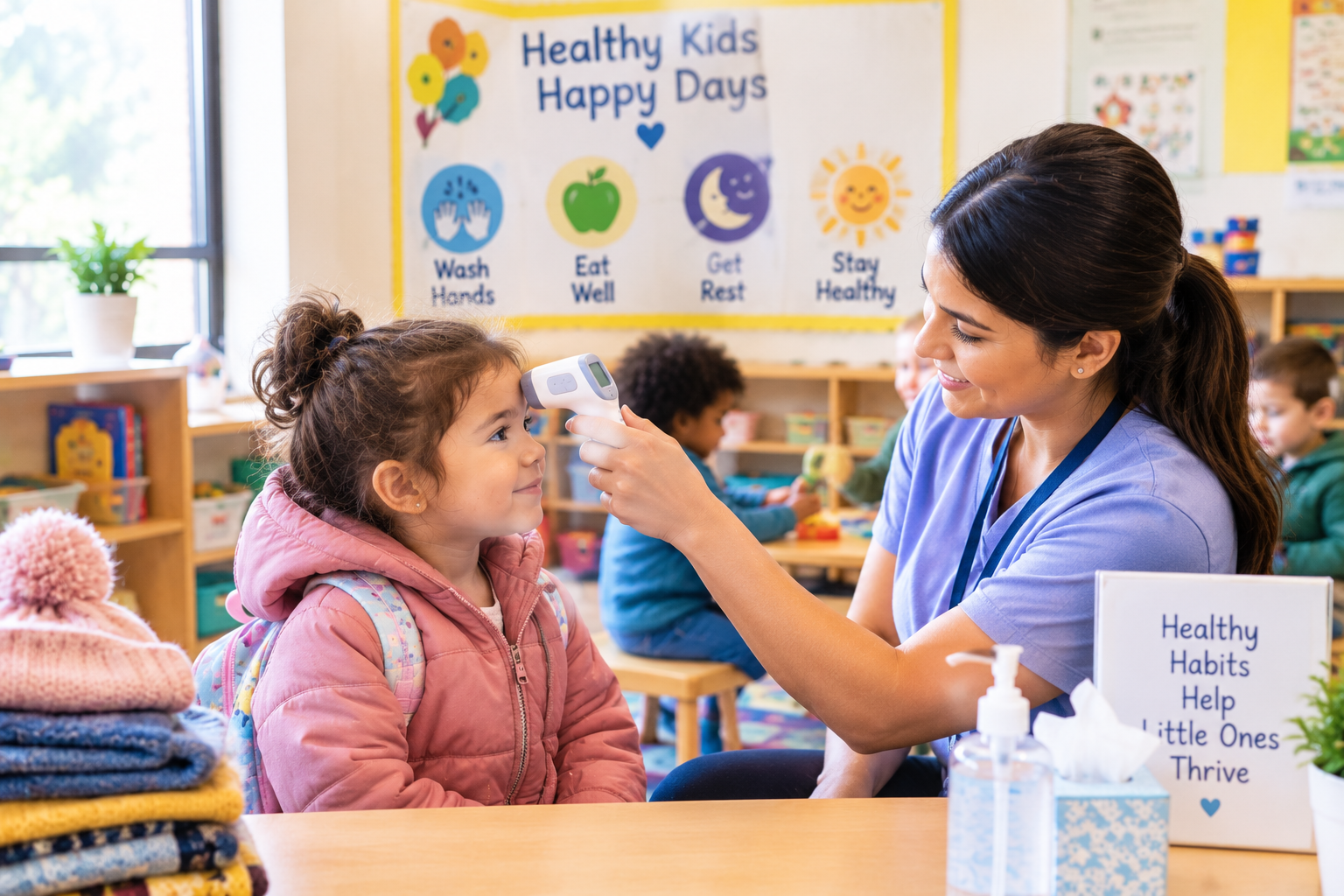 Teacher helping toddlers wash hands at Leaps and Bounds Preschool
